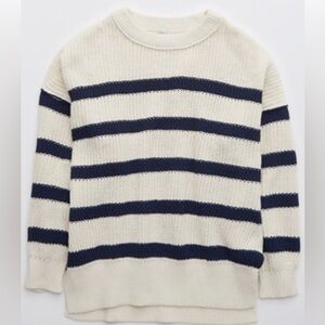 Arie Oversized Navy and Off-White Striped Sweater